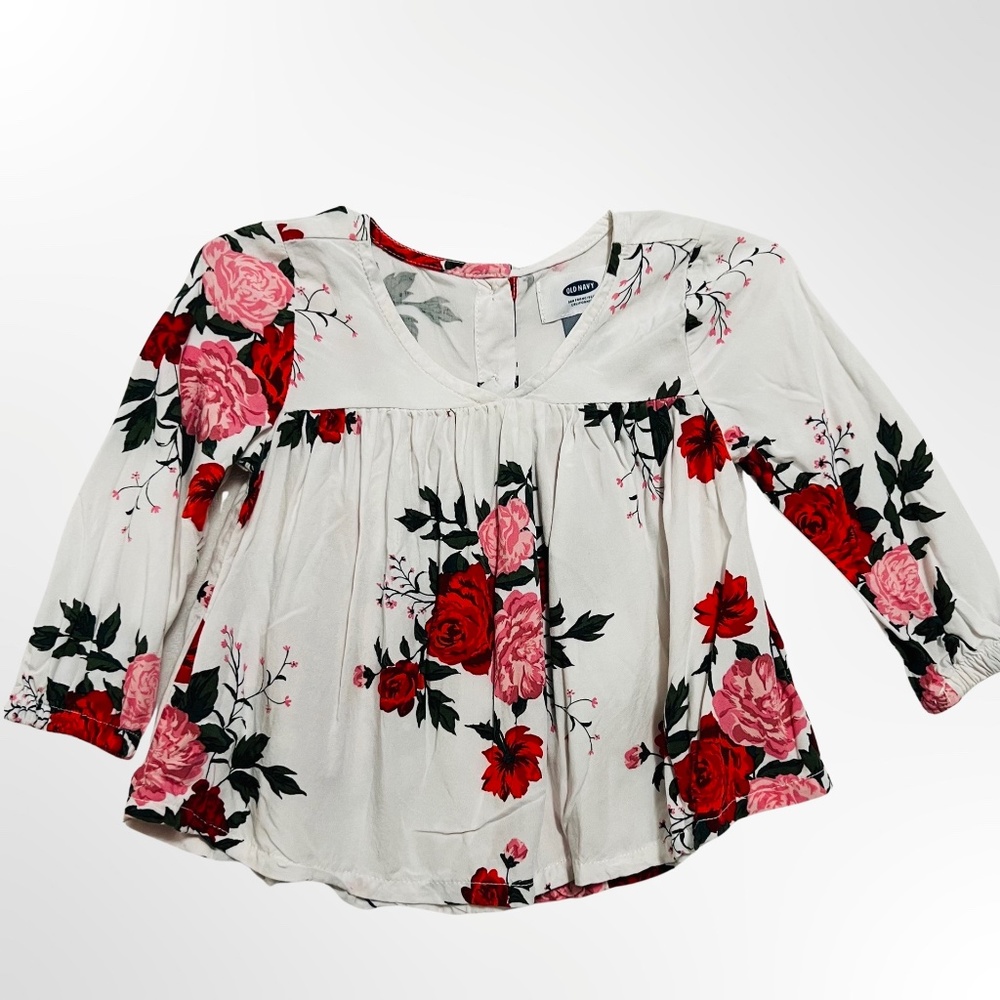 OLD NAVY | FLORAL BLOUSE | WHITE & FLORAL | LONG SLEEVE | TODDLER GIRL | 12-18M